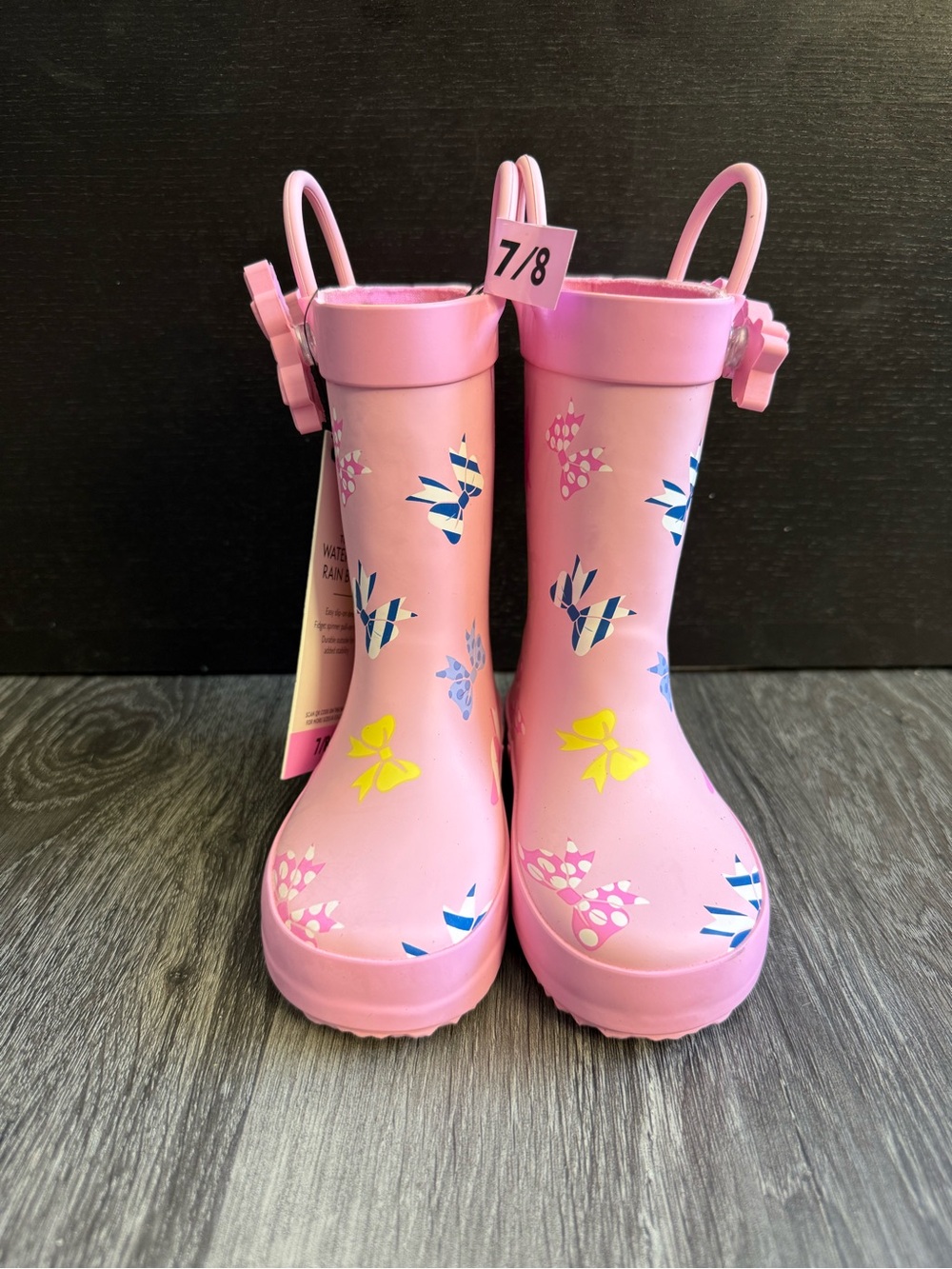 Kids Pink Butterfly Print Rain Boots with Easy Pull Handles